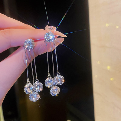 Луксозни кръгли висящи обеци с пискюли с кристали и кристали за жени Блестящ темперамент Златисто-сребърни обеци 2022 Нови бижута