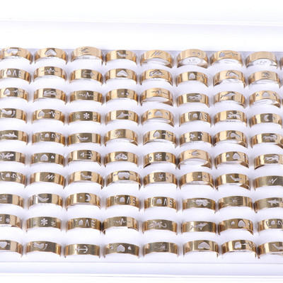 20 vnt./stal. Madingi klasikiniai tuščiaviduriai dryžiai šviečiantys vyriški moteriški nerūdijančio plieno papuošalų žiedai, skirti vakarėliui dovanoti vestuvių sužadėtuvėms