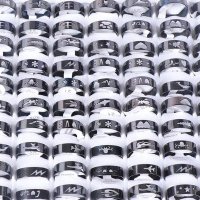 20 vnt./stal. Madingi klasikiniai tuščiaviduriai dryžiai šviečiantys vyriški moteriški nerūdijančio plieno papuošalų žiedai, skirti vakarėliui dovanoti vestuvių sužadėtuvėms