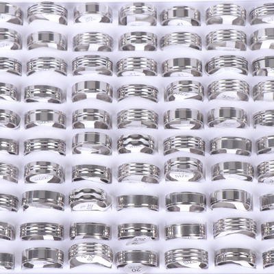 20 vnt./stal. Madingi klasikiniai tuščiaviduriai dryžiai šviečiantys vyriški moteriški nerūdijančio plieno papuošalų žiedai, skirti vakarėliui dovanoti vestuvių sužadėtuvėms