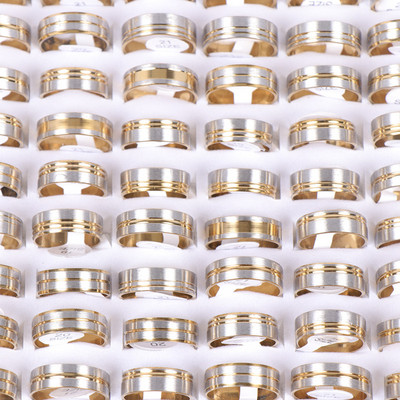 20 vnt./stal. Madingi klasikiniai tuščiaviduriai dryžiai šviečiantys vyriški moteriški nerūdijančio plieno papuošalų žiedai, skirti vakarėliui dovanoti vestuvių sužadėtuvėms