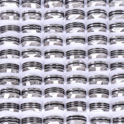 20 vnt./stal. Madingi klasikiniai tuščiaviduriai dryžiai šviečiantys vyriški moteriški nerūdijančio plieno papuošalų žiedai, skirti vakarėliui dovanoti vestuvių sužadėtuvėms