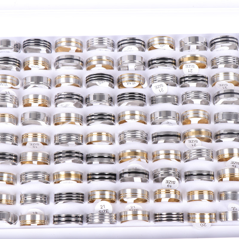 20 vnt./stal. Madingi klasikiniai tuščiaviduriai dryžiai šviečiantys vyriški moteriški nerūdijančio plieno papuošalų žiedai, skirti vakarėliui dovanoti vestuvių sužadėtuvėms