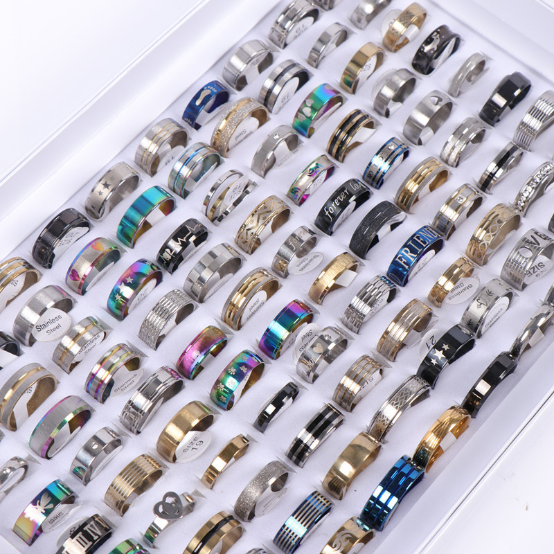 20 vnt./stal. Madingi klasikiniai tuščiaviduriai dryžiai šviečiantys vyriški moteriški nerūdijančio plieno papuošalų žiedai, skirti vakarėliui dovanoti vestuvių sužadėtuvėms