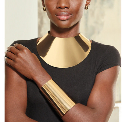 Liffly African Big Chokers Colier pentru femei Statement Metal Geometric Guler Colier Brățară Indian Party Bijuterii Seturi