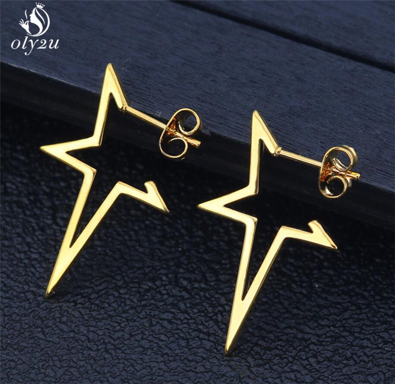 Oly2u Big Star Earrings Punk Stud Earrings Simplicity Rozsdamentes acél fülbevaló Női Ékszer 2019 Nagyker Oorbellen