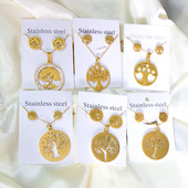 cccam spain 2023stable kerek, nagy fa mintás medál nyaklánc és fülbevaló szett rozsdamentes acél ékszerkészlet nőknek ajándék