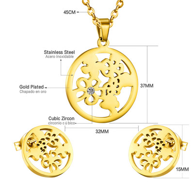 cccam spain 2023stable kerek, nagy fa mintás medál nyaklánc és fülbevaló szett rozsdamentes acél ékszerkészlet nőknek ajándék