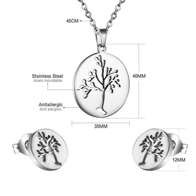 cccam spain 2023stable kerek, nagy fa mintás medál nyaklánc és fülbevaló szett rozsdamentes acél ékszerkészlet nőknek ajándék