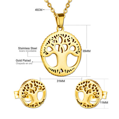 cccam spain 2023stable kerek, nagy fa mintás medál nyaklánc és fülbevaló szett rozsdamentes acél ékszerkészlet nőknek ajándék