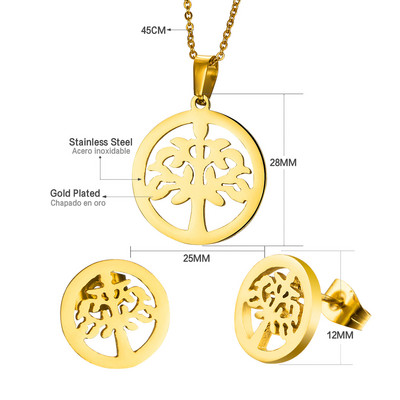 cccam spain 2023stable kerek, nagy fa mintás medál nyaklánc és fülbevaló szett rozsdamentes acél ékszerkészlet nőknek ajándék