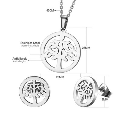 cccam spain 2023stable kerek, nagy fa mintás medál nyaklánc és fülbevaló szett rozsdamentes acél ékszerkészlet nőknek ajándék