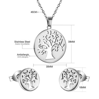 cccam spain 2023stable kerek, nagy fa mintás medál nyaklánc és fülbevaló szett rozsdamentes acél ékszerkészlet nőknek ajándék