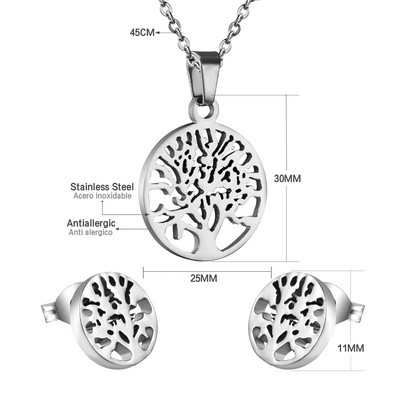 cccam spain 2023stable kerek, nagy fa mintás medál nyaklánc és fülbevaló szett rozsdamentes acél ékszerkészlet nőknek ajándék