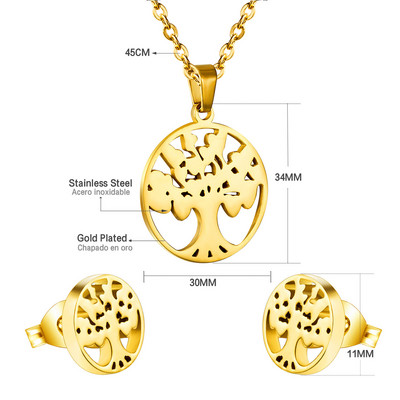 cccam spain 2023stable kerek, nagy fa mintás medál nyaklánc és fülbevaló szett rozsdamentes acél ékszerkészlet nőknek ajándék