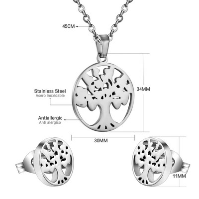 cccam spain 2023stable kerek, nagy fa mintás medál nyaklánc és fülbevaló szett rozsdamentes acél ékszerkészlet nőknek ajándék