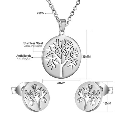 cccam spain 2023stable kerek, nagy fa mintás medál nyaklánc és fülbevaló szett rozsdamentes acél ékszerkészlet nőknek ajándék