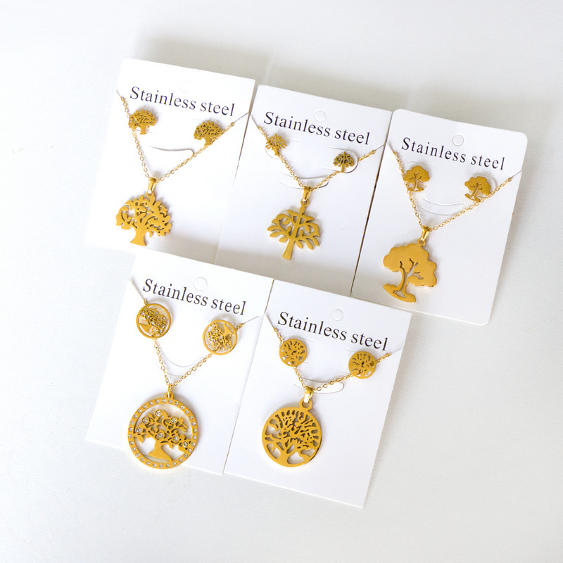 cccam spain 2023stable kerek, nagy fa mintás medál nyaklánc és fülbevaló szett rozsdamentes acél ékszerkészlet nőknek ajándék