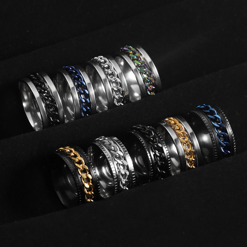 Nou inel rotativ de cuplu din oțel inoxidabil de înaltă calitate, inele rotative cu lanț spinner pentru femei, bărbați, bijuterii punk, cadou de petrecere