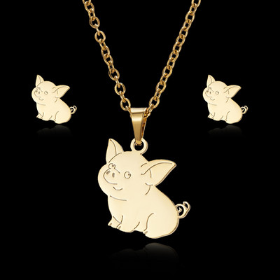 Rinhoo szerelem rózsa virág hópehely pillangó szárny macska rozsdamentes acél szettek női kókuszfa csillag disznó nyaklánc fülbevaló szett