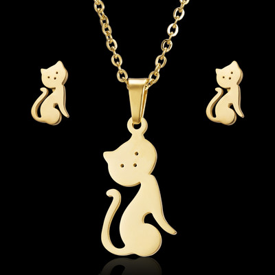 Rinhoo szerelem rózsa virág hópehely pillangó szárny macska rozsdamentes acél szettek női kókuszfa csillag disznó nyaklánc fülbevaló szett