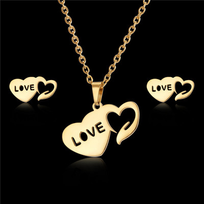 Rinhoo szerelem rózsa virág hópehely pillangó szárny macska rozsdamentes acél szettek női kókuszfa csillag disznó nyaklánc fülbevaló szett