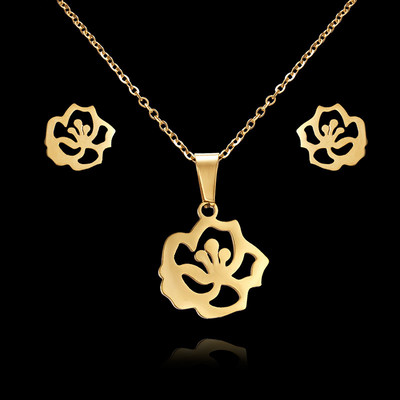 Rinhoo szerelem rózsa virág hópehely pillangó szárny macska rozsdamentes acél szettek női kókuszfa csillag disznó nyaklánc fülbevaló szett