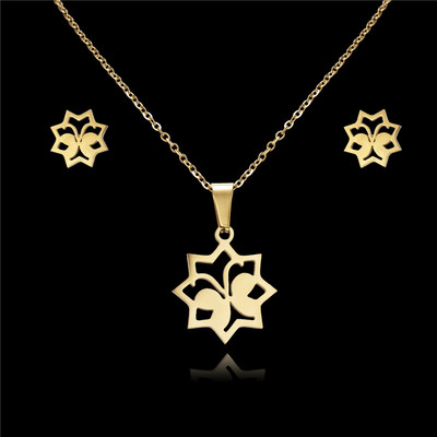 Rinhoo szerelem rózsa virág hópehely pillangó szárny macska rozsdamentes acél szettek női kókuszfa csillag disznó nyaklánc fülbevaló szett