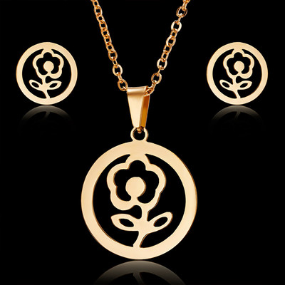 Rinhoo szerelem rózsa virág hópehely pillangó szárny macska rozsdamentes acél szettek női kókuszfa csillag disznó nyaklánc fülbevaló szett