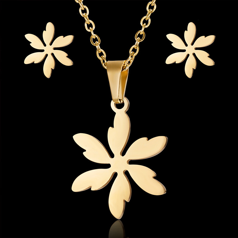 Rinhoo szerelem rózsa virág hópehely pillangó szárny macska rozsdamentes acél szettek női kókuszfa csillag disznó nyaklánc fülbevaló szett