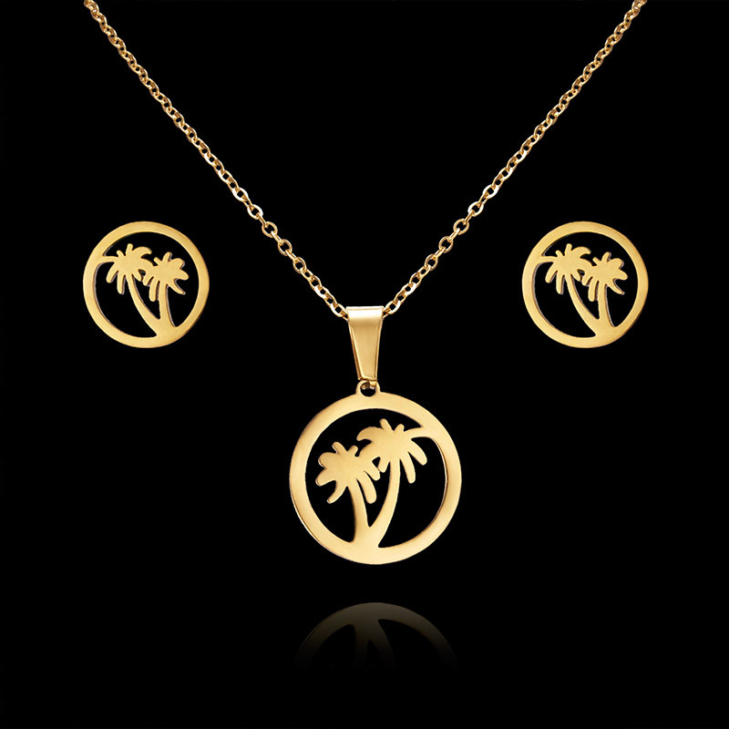 Rinhoo szerelem rózsa virág hópehely pillangó szárny macska rozsdamentes acél szettek női kókuszfa csillag disznó nyaklánc fülbevaló szett