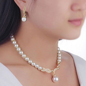 Seturi de bijuterii 2 piese pentru femei Un colier de culoare aurie + 1 pereche de cercei Nunta Mireasa Perla Decoratiune eleganta Pendientes Cadouri