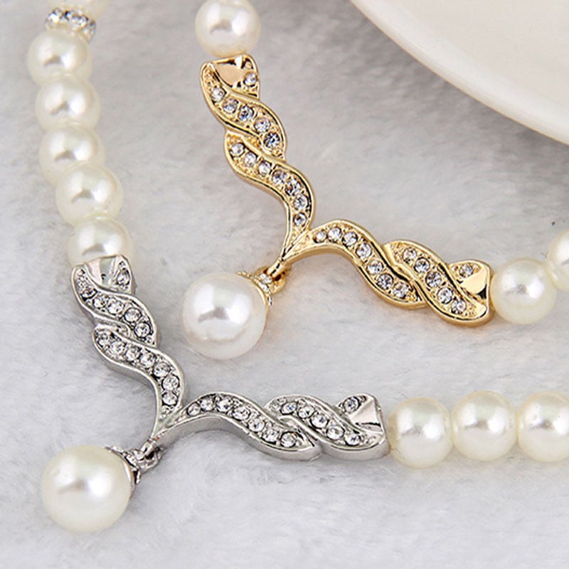 Seturi de bijuterii 2 piese pentru femei Un colier de culoare aurie + 1 pereche de cercei Nunta Mireasa Perla Decoratiune eleganta Pendientes Cadouri