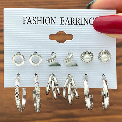 Set de cercei cu cerc cu fluture de culoare argintiu LATS, la modă, pentru femei, fete, geometric, neregulat, rășină, acrilic, cercei, bijuterii