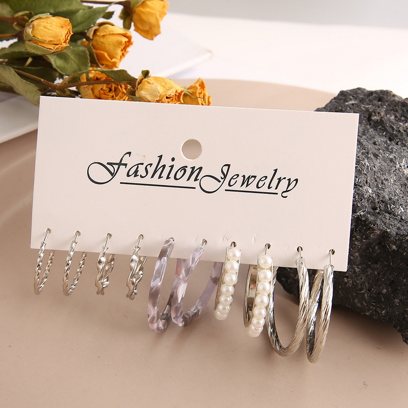 Set de cercei cu cerc cu fluture de culoare argintiu LATS, la modă, pentru femei, fete, geometric, neregulat, rășină, acrilic, cercei, bijuterii