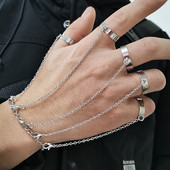 Brățară punk geometrică cu lanț de culoare argintiu pentru femei bărbați Set de farmec cu inele pentru cuplu Emo Bijuterii de modă Cadouri Pulsera Mujer