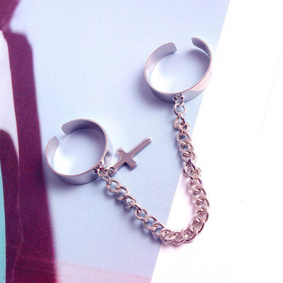 Brățară punk geometrică cu lanț de culoare argintiu pentru femei bărbați Set de farmec cu inele pentru cuplu Emo Bijuterii de modă Cadouri Pulsera Mujer