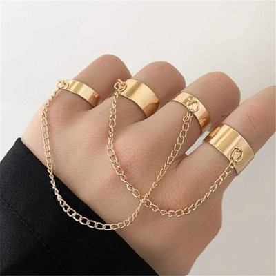 Brățară punk geometrică cu lanț de culoare argintiu pentru femei bărbați Set de farmec cu inele pentru cuplu Emo Bijuterii de modă Cadouri Pulsera Mujer