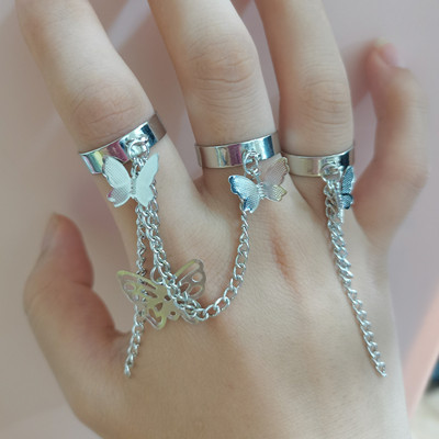 Brățară punk geometrică cu lanț de culoare argintiu pentru femei bărbați Set de farmec cu inele pentru cuplu Emo Bijuterii de modă Cadouri Pulsera Mujer