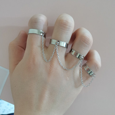Brățară punk geometrică cu lanț de culoare argintiu pentru femei bărbați Set de farmec cu inele pentru cuplu Emo Bijuterii de modă Cadouri Pulsera Mujer