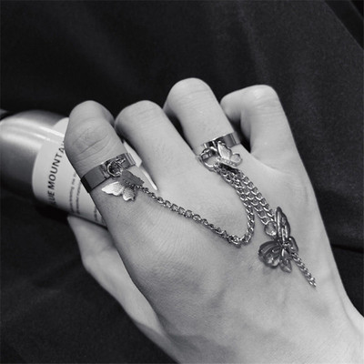 Brățară punk geometrică cu lanț de culoare argintiu pentru femei bărbați Set de farmec cu inele pentru cuplu Emo Bijuterii de modă Cadouri Pulsera Mujer