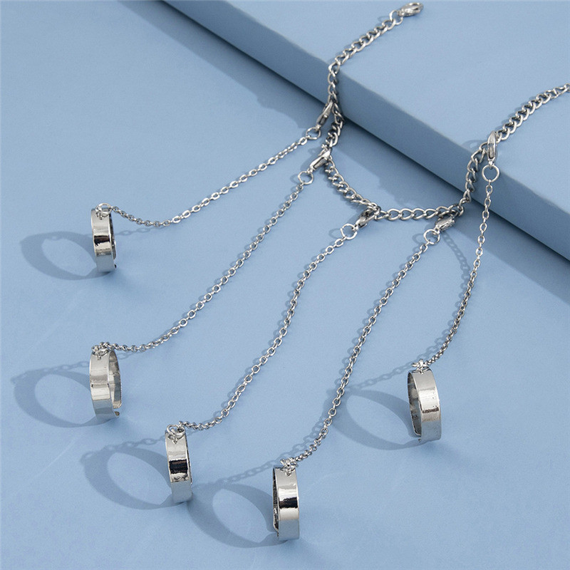 Brățară punk geometrică cu lanț de culoare argintiu pentru femei bărbați Set de farmec cu inele pentru cuplu Emo Bijuterii de modă Cadouri Pulsera Mujer