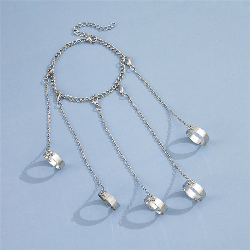 Brățară punk geometrică cu lanț de culoare argintiu pentru femei bărbați Set de farmec cu inele pentru cuplu Emo Bijuterii de modă Cadouri Pulsera Mujer