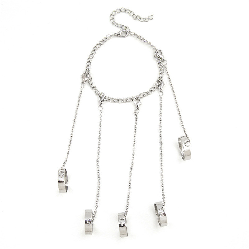 Brățară punk geometrică cu lanț de culoare argintiu pentru femei bărbați Set de farmec cu inele pentru cuplu Emo Bijuterii de modă Cadouri Pulsera Mujer