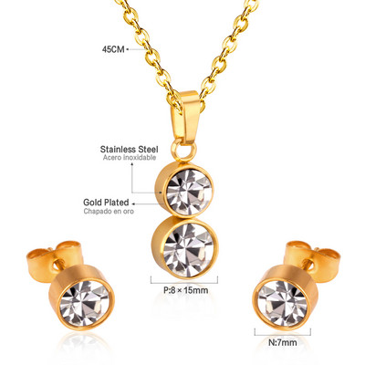 Koreai divat rozsdamentes acél fülbevaló medál nyaklánc szett gyöngy szett cirkónia ékszer készletek nőknek esküvői nagykereskedés