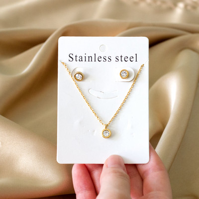 Koreai divat rozsdamentes acél fülbevaló medál nyaklánc szett gyöngy szett cirkónia ékszer készletek nőknek esküvői nagykereskedés