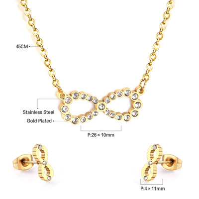 Koreai divat rozsdamentes acél fülbevaló medál nyaklánc szett gyöngy szett cirkónia ékszer készletek nőknek esküvői nagykereskedés