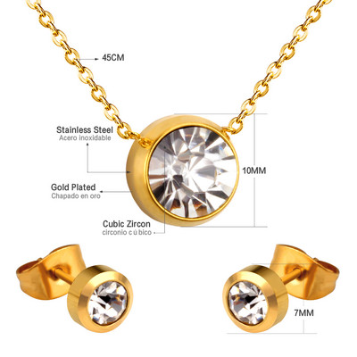 Koreai divat rozsdamentes acél fülbevaló medál nyaklánc szett gyöngy szett cirkónia ékszer készletek nőknek esküvői nagykereskedés