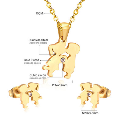 Koreai divat rozsdamentes acél fülbevaló medál nyaklánc szett gyöngy szett cirkónia ékszer készletek nőknek esküvői nagykereskedés