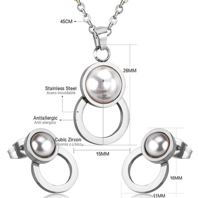 Koreai divat rozsdamentes acél fülbevaló medál nyaklánc szett gyöngy szett cirkónia ékszer készletek nőknek esküvői nagykereskedés